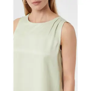 Sleeveless Satin Viscose Blouse with Pleated Round Neck for Women COMMA image-1