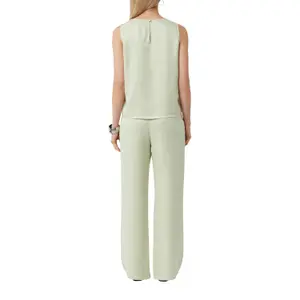 Sleeveless Satin Viscose Blouse with Pleated Round Neck for Women COMMA image-3