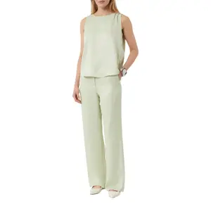 Sleeveless Satin Viscose Blouse with Pleated Round Neck for Women COMMA image-4