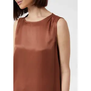 Sleeveless Satin Viscose Blouse with Pleated Round Neck for Women COMMA image-1
