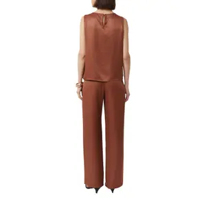 Sleeveless Satin Viscose Blouse with Pleated Round Neck for Women COMMA image-3