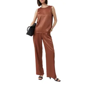 Sleeveless Satin Viscose Blouse with Pleated Round Neck for Women COMMA image-4