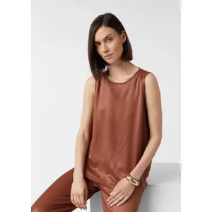 Sleeveless Satin Viscose Blouse with Pleated Round Neck for Women COMMA image-5