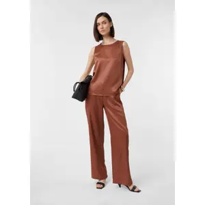 Sleeveless Satin Viscose Blouse with Pleated Round Neck for Women COMMA image-6