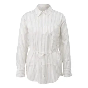 Long Satin Stretch Cotton Relaxed Fit Shirt Women COMMA image-0