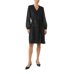 Sequin Dress with V-Neck and Fabric Belt for Women COMMA image-2