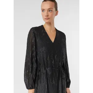 Sequin Dress with V-Neck and Fabric Belt for Women COMMA image-3