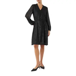 Sequin Dress with V-Neck and Fabric Belt for Women COMMA image-6