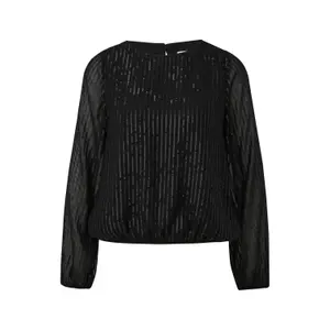Sequin Long Sleeve Top with Split Neck Women's COMMA image-0