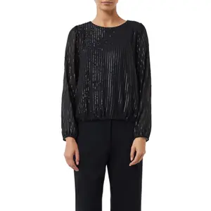 Sequin Long Sleeve Top with Split Neck Women's COMMA image-2