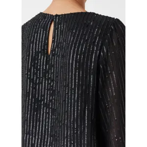 Sequin Long Sleeve Top with Split Neck Women's COMMA image-3