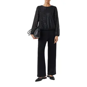 Sequin Long Sleeve Top with Split Neck Women's COMMA image-6