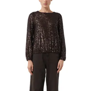 Women's Long Sleeve Sequin Blouse with Elastic Hem COMMA image-0