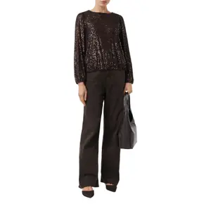 Women's Long Sleeve Sequin Blouse with Elastic Hem COMMA image-4