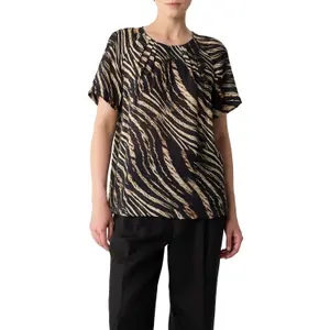 Women's Abstract Print Pleated Blouse COMMA image-0