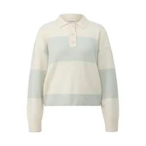 Women's Fine Knit Striped Polo Shirt COMMA image-0