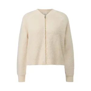 Women's Cotton Boucle Cardigan with Zip and Raglan Sleeves COMMA image-0