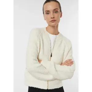 Women's Cotton Boucle Cardigan with Zip and Raglan Sleeves COMMA image-3