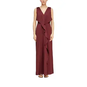 Fitted Satin Long Dress V-Neck Women COMMA image-2