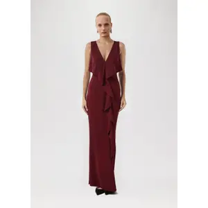 Fitted Satin Long Dress V-Neck Women COMMA image-6