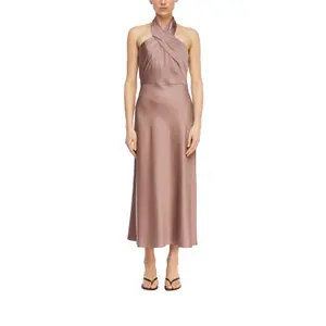 Halter Neck Satin Flared Bodycon Dress for Women COMMA image-2