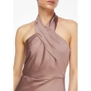 Halter Neck Satin Flared Bodycon Dress for Women COMMA image-3