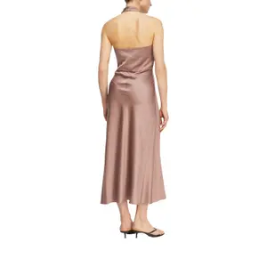 Halter Neck Satin Flared Bodycon Dress for Women COMMA image-5