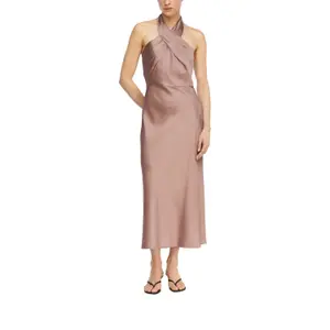 Halter Neck Satin Flared Bodycon Dress for Women COMMA image-6