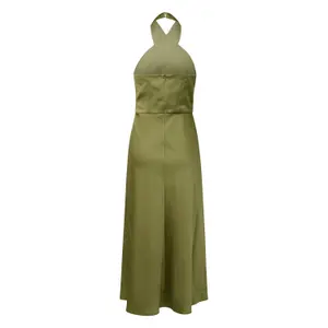 Sleeveless Satin Halter Neck Zip Dress Women COMMA image-1