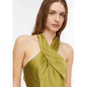 Sleeveless Satin Halter Neck Zip Dress Women COMMA image-3