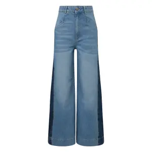 High Waist Contrast Striped Wide Leg Jeans Women COMMA image-0