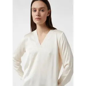 Women's Satin Blouse with V-Neck and Ribbed Cuffs COMMA image-3