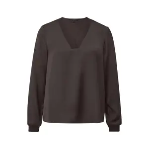 Women's Satin Blouse with V-Neck and Ribbed Cuffs COMMA image-0