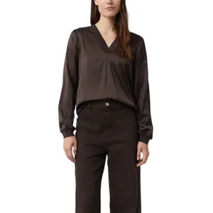Women's Satin Blouse with V-Neck and Ribbed Cuffs COMMA image-2