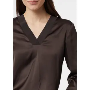 Women's Satin Blouse with V-Neck and Ribbed Cuffs COMMA image-3