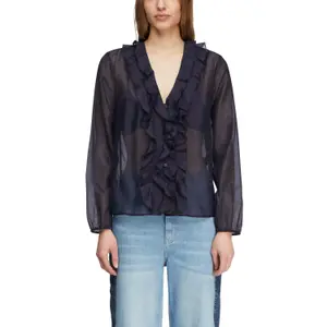 Women's V-Neck Lyocell Blouse with Ruffles COMMA image-2