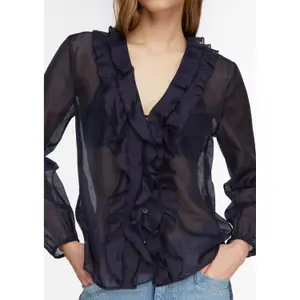 Women's V-Neck Lyocell Blouse with Ruffles COMMA image-3