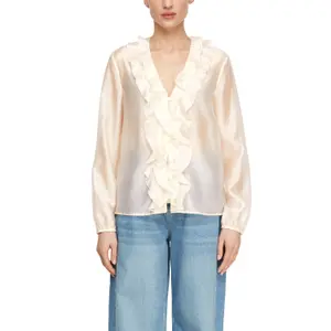Women's V-Neck Lyocell Blouse with Ruffles COMMA image-2