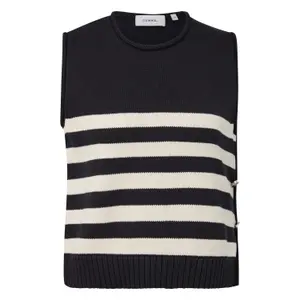 Women's Striped Sleeveless Round Neck Pull with Decorative Buttons COMMA image-0