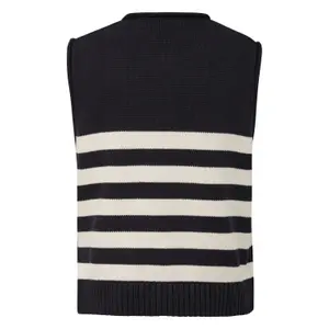 Women's Striped Sleeveless Round Neck Pull with Decorative Buttons COMMA image-1