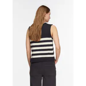 Women's Striped Sleeveless Round Neck Pull with Decorative Buttons COMMA image-4