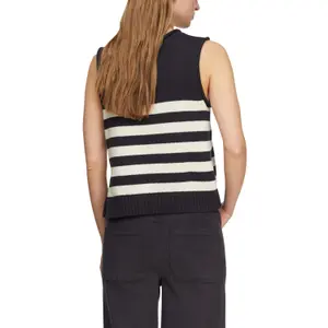 Women's Striped Sleeveless Round Neck Pull with Decorative Buttons COMMA image-5