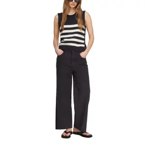 Women's Striped Sleeveless Round Neck Pull with Decorative Buttons COMMA image-6