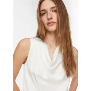 Satin Cowl Neck Pleated Top Women's COMMA image-3
