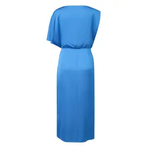 Asymmetrical Draped Satin Midi Dress for Women COMMA image-1
