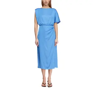 Asymmetrical Draped Satin Midi Dress for Women COMMA image-2