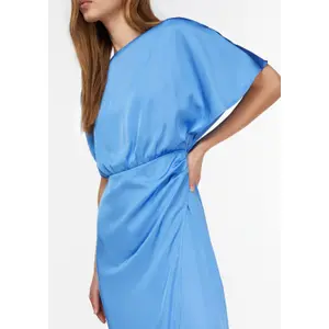 Asymmetrical Draped Satin Midi Dress for Women COMMA image-3