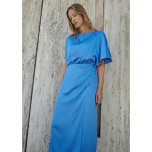 Asymmetrical Draped Satin Midi Dress for Women COMMA image-6