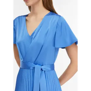 V Neck Satin Dress with Ruffled Sleeves Women COMMA image-3