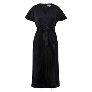Satin Dress with Ruffled Sleeves V-Neck for Women COMMA image-0